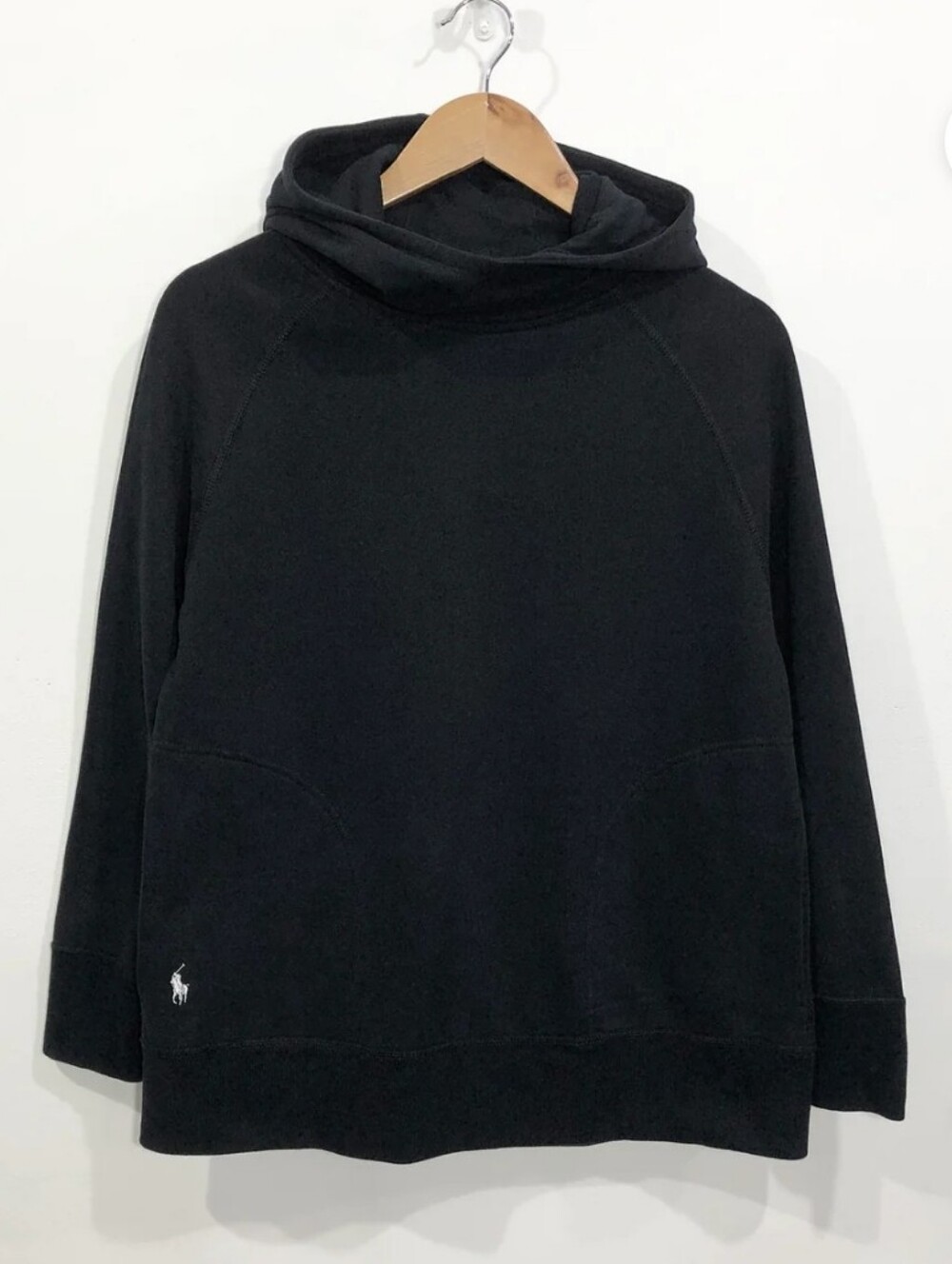 POLO Ralph Lauren Men's Tube Neck Pullover Hoodie Sweatshirt Black White Pony L